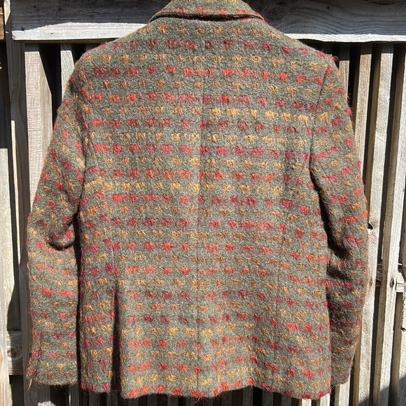 wool blend blazer rich jewel tones on dark mossy green brown wood buttons - Picture 9 of 15